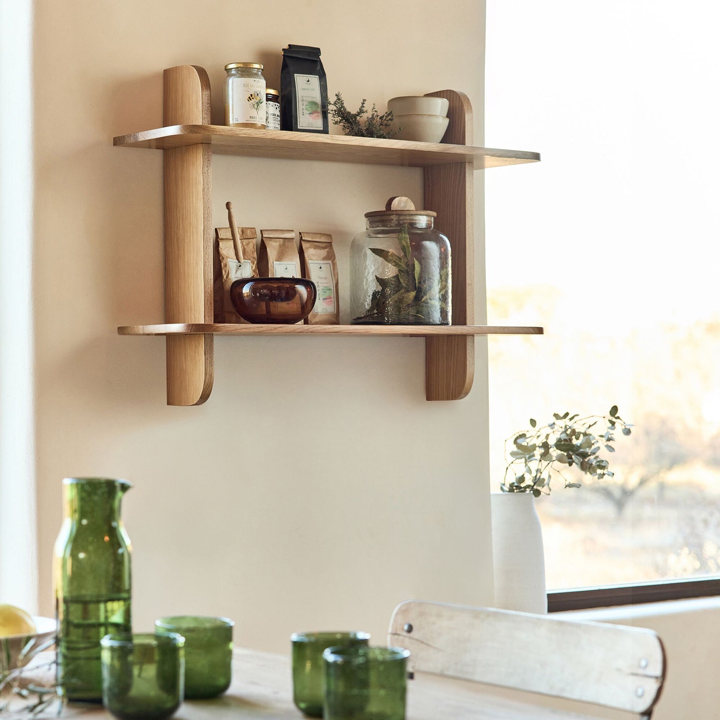 NERTHE - Étagère murale 2 tablettes en chêne L80cm - bois clair