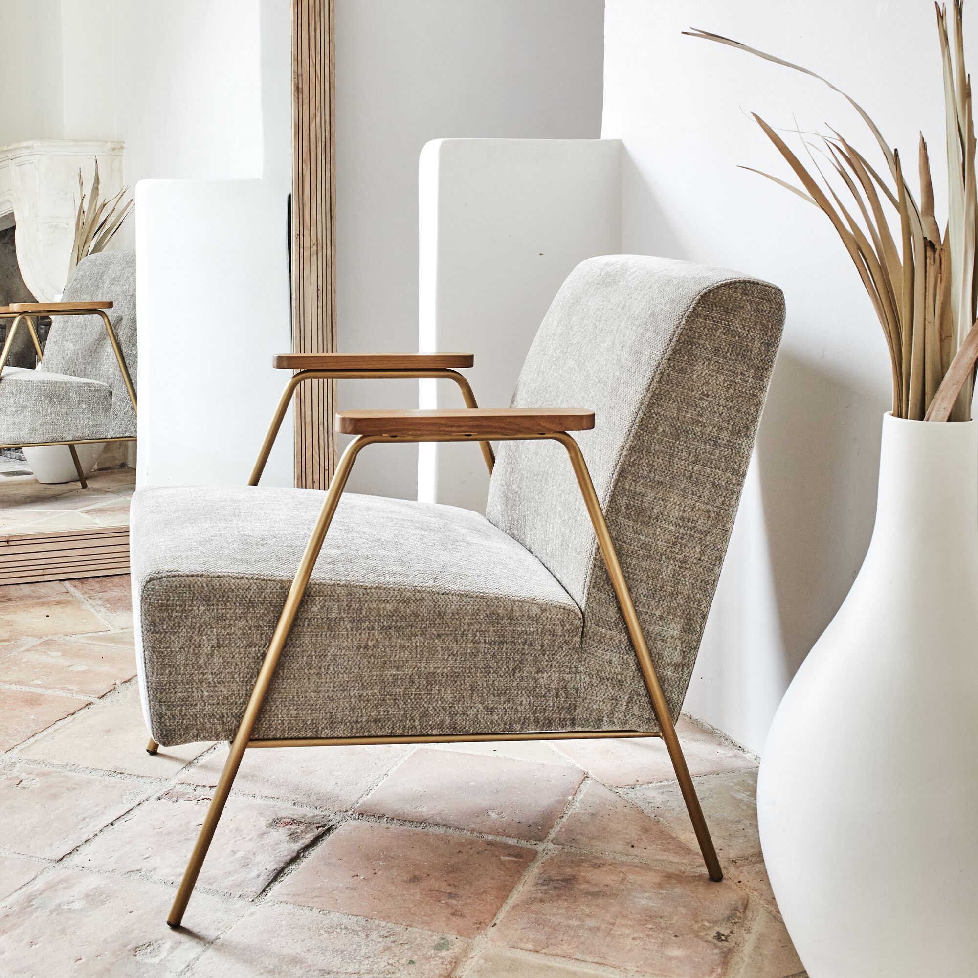 FABRON - Fauteuil en velours - brun châtaigner