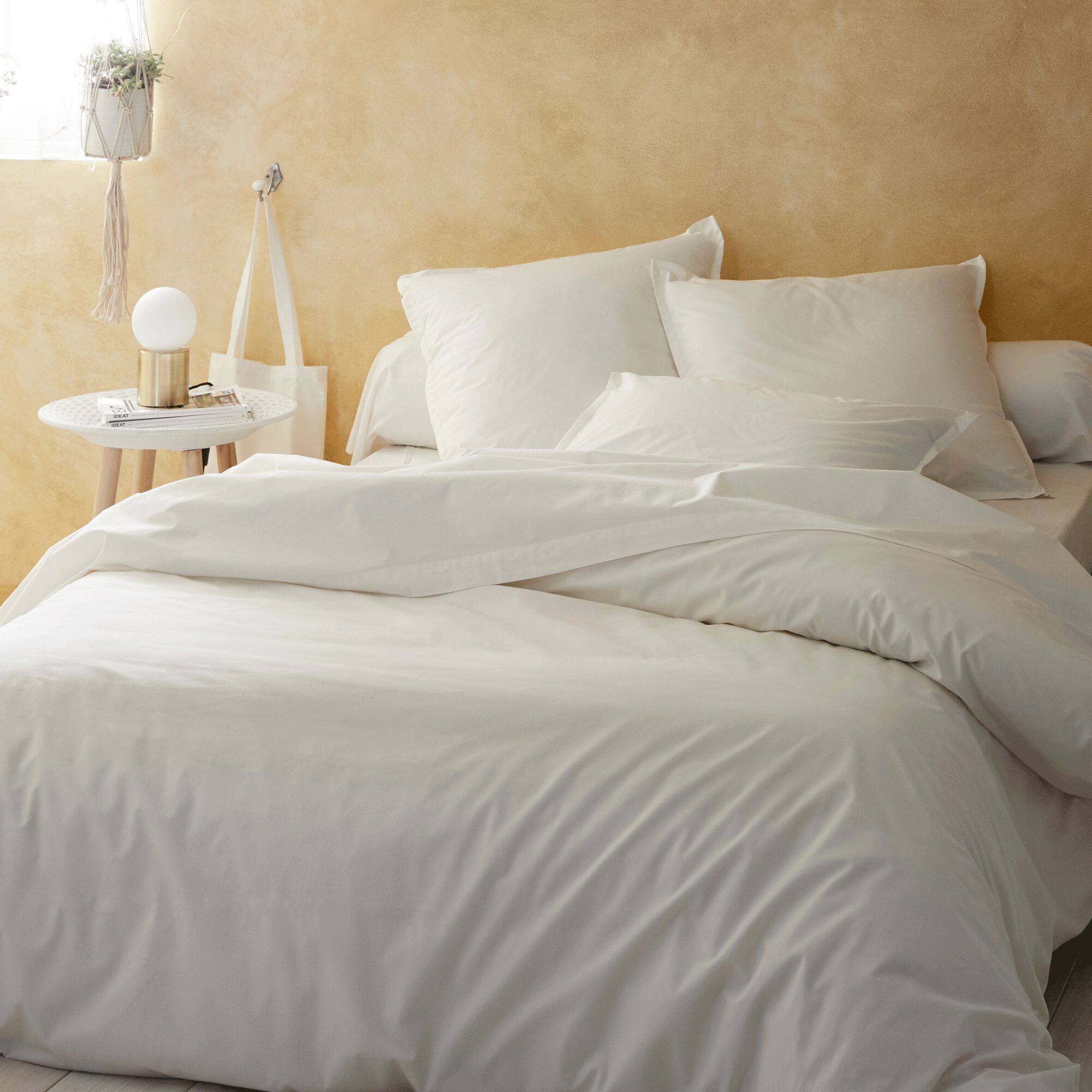 FLORE - Linge de lit uni en percale de coton - blanc