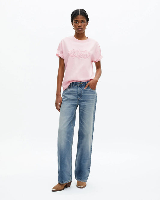 T-Shirt avec broderies rose pâle