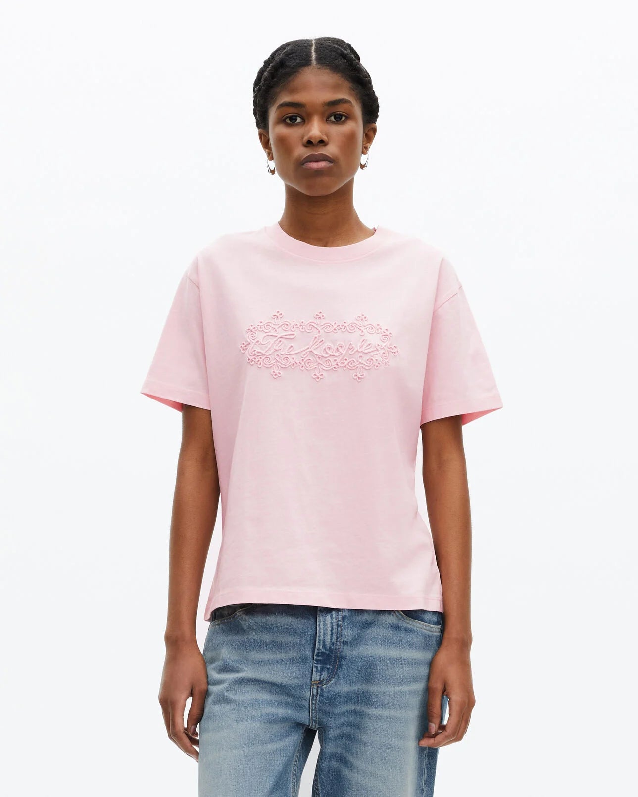 T-Shirt avec broderies rose pâle