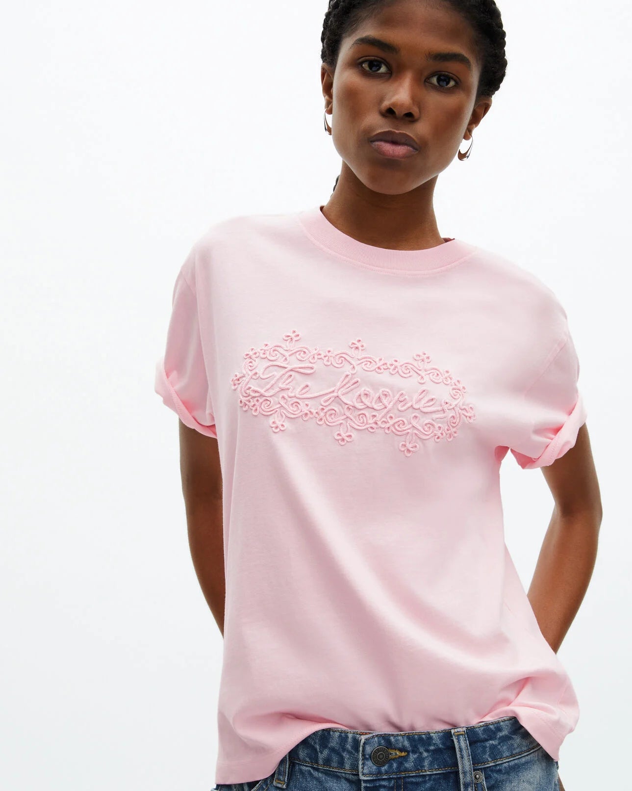 T-Shirt avec broderies rose pâle