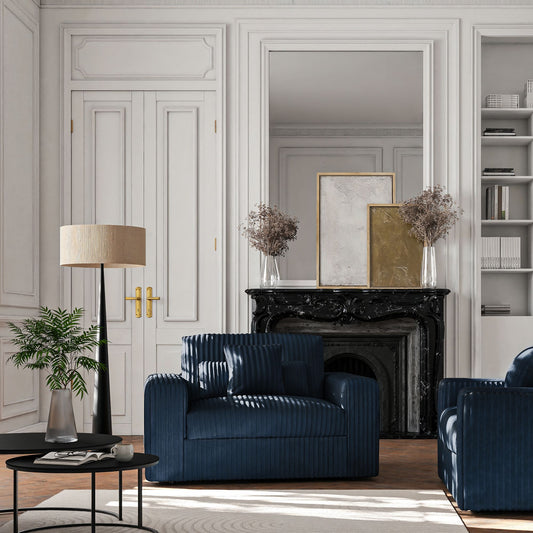 PIUMA - Fauteuil fixe en tissu côtelé - bleu calabrun