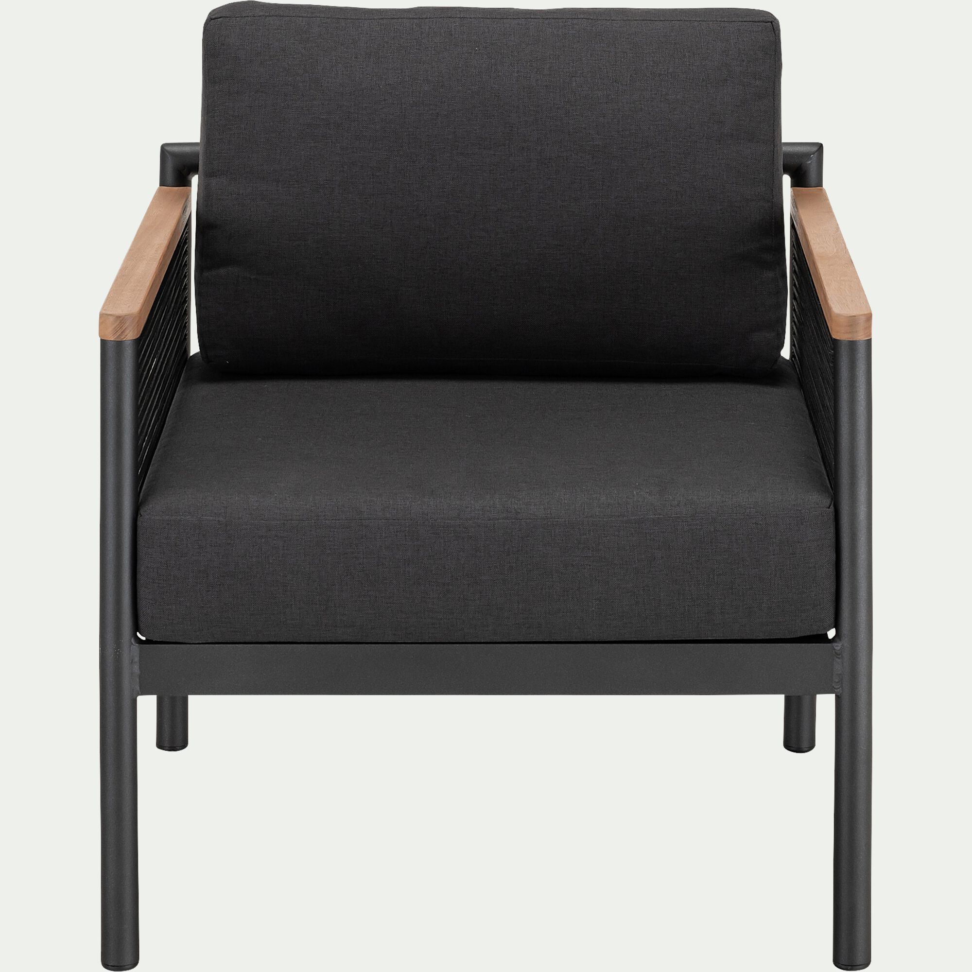 IZALIE - Fauteuil de jardin en aluminium et corde - noir