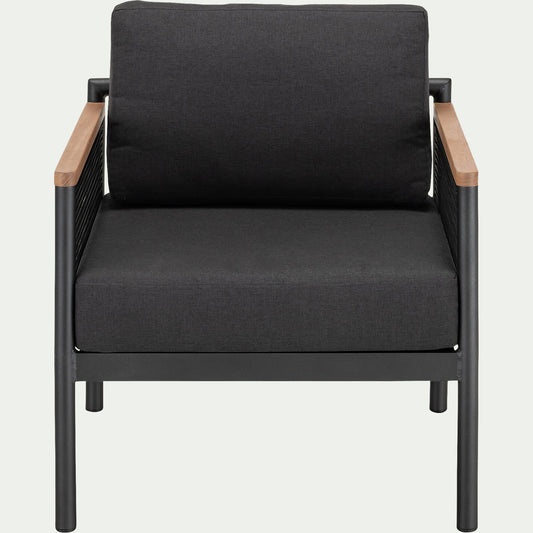 IZALIE - Fauteuil de jardin en aluminium et corde - noir