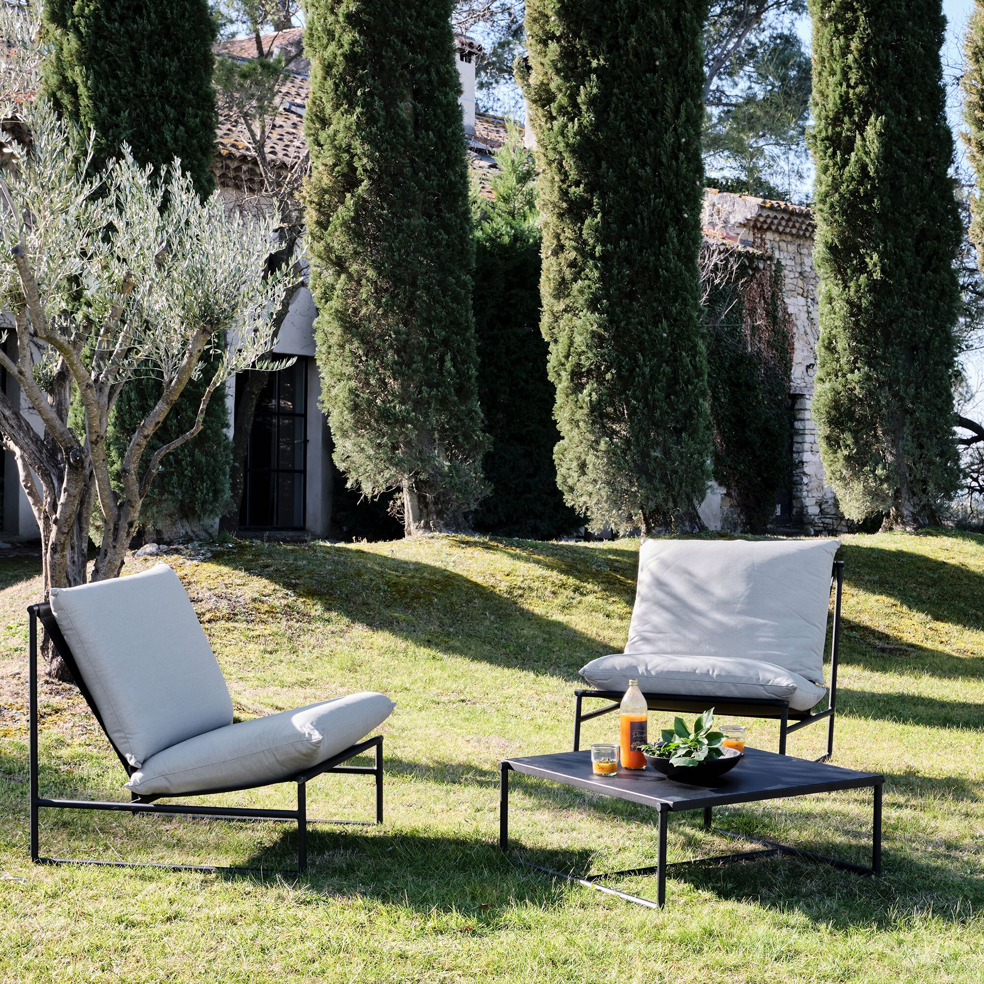 LANTA - Salon de jardin en aluminium - noir (2 places)