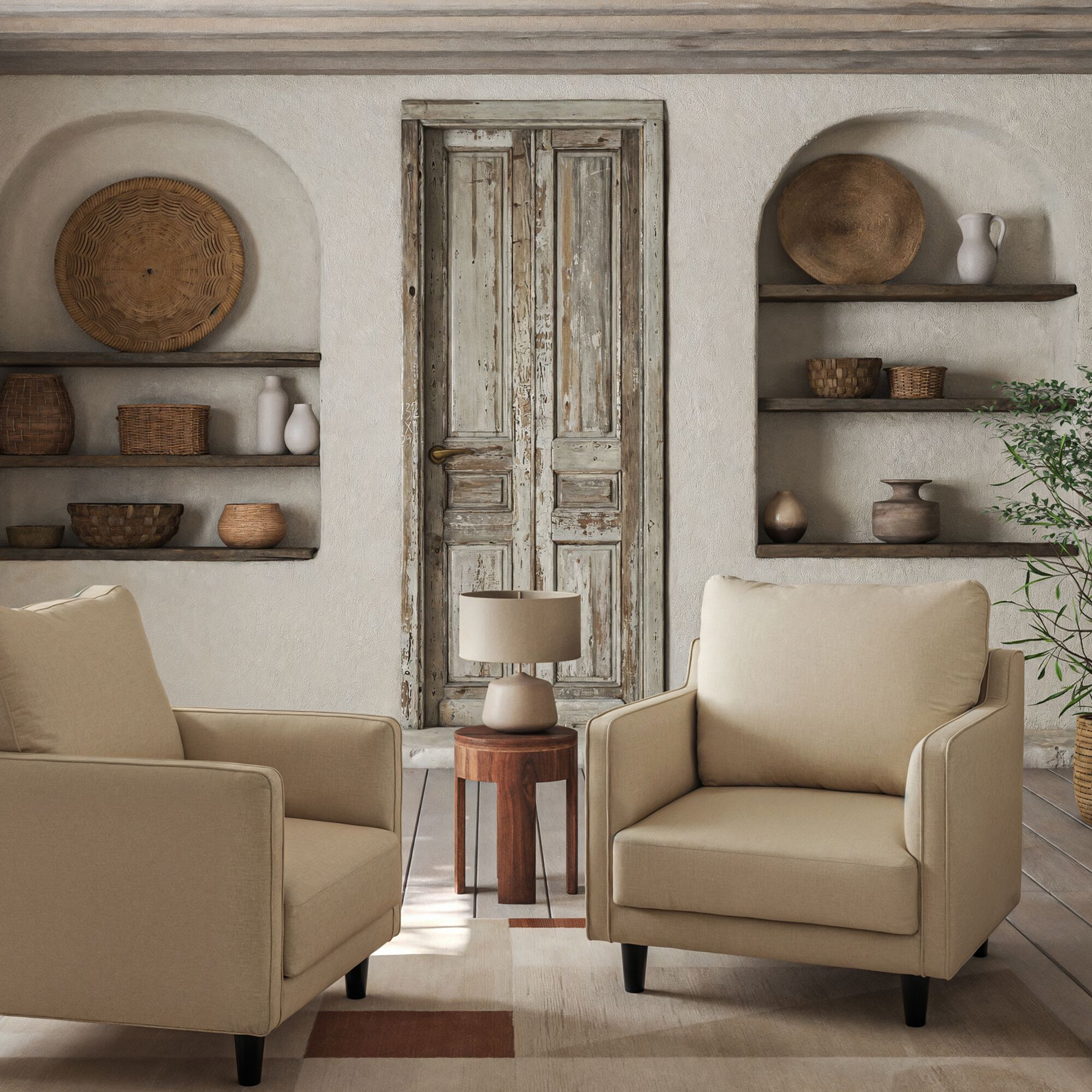 LENITA - Fauteuil en tissu - beige roucas