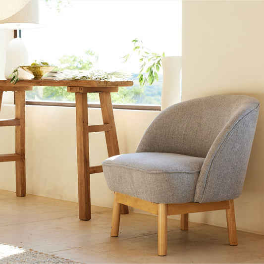 VALLON - Fauteuil en tissu chiné et piétement en hévéa - gris borie