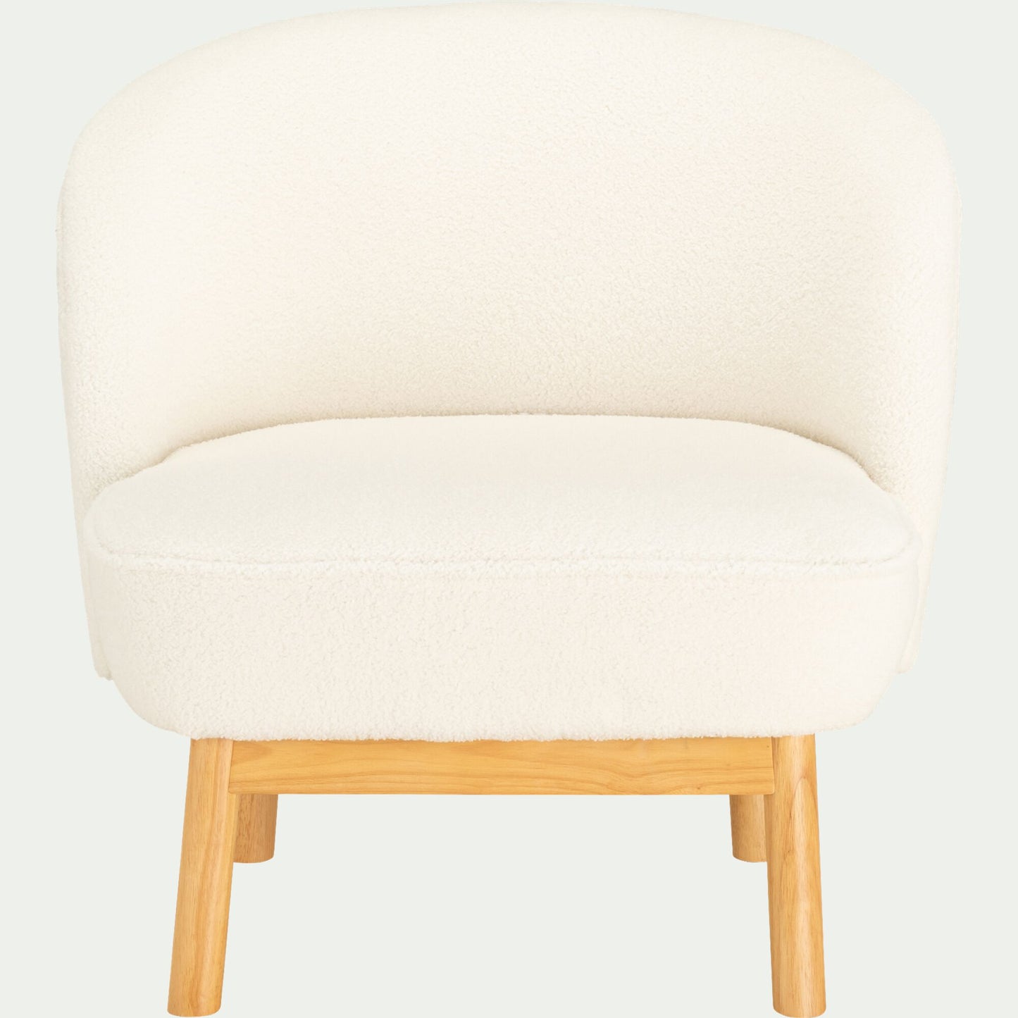 VALLON - Fauteuil en tissu effet moutonné et piétement en hévéa - blanc capelan
