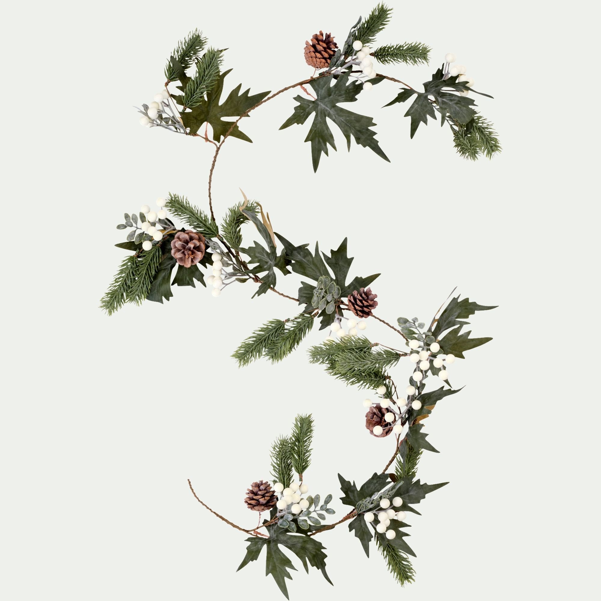 DRALINO - Guirlande de Noël en feuilles et baies artificielles L140cm - vert