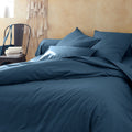 FLORE - Linge de lit uni en percale de coton - bleu figuerolles