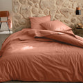 FLORE - Linge de lit uni en percale de coton - brun rustrel