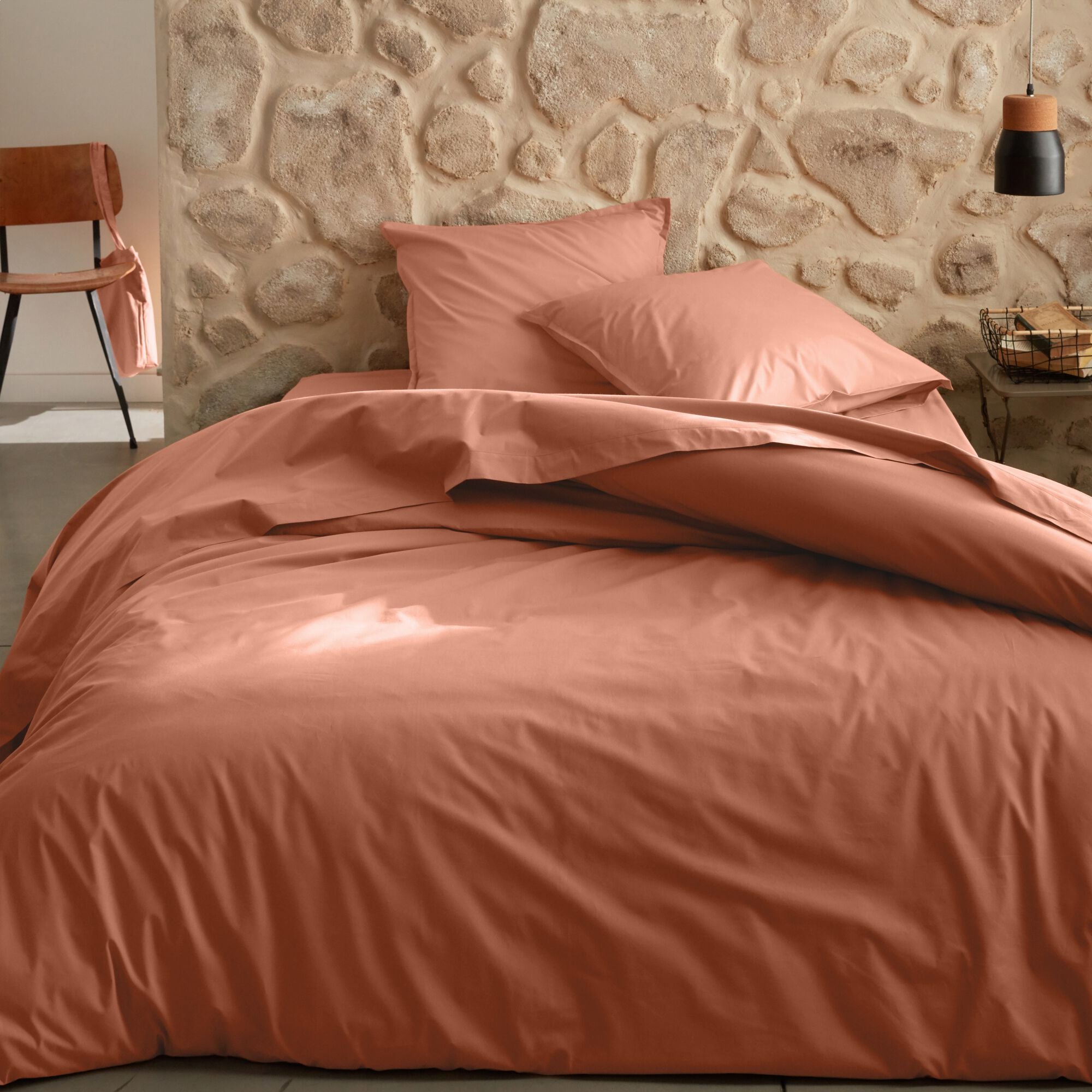 FLORE - Linge de lit uni en percale de coton - brun rustrel