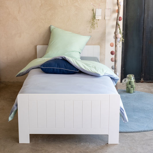 POLKA - Housse de couette enfant bicolore 140x200cm et 1 taie d'oreiller 63x63cm - bleu