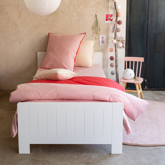 POLKA - Housse de couette enfant 140x200cm et 1 taie d'oreiller 63x63cm en coton - rose