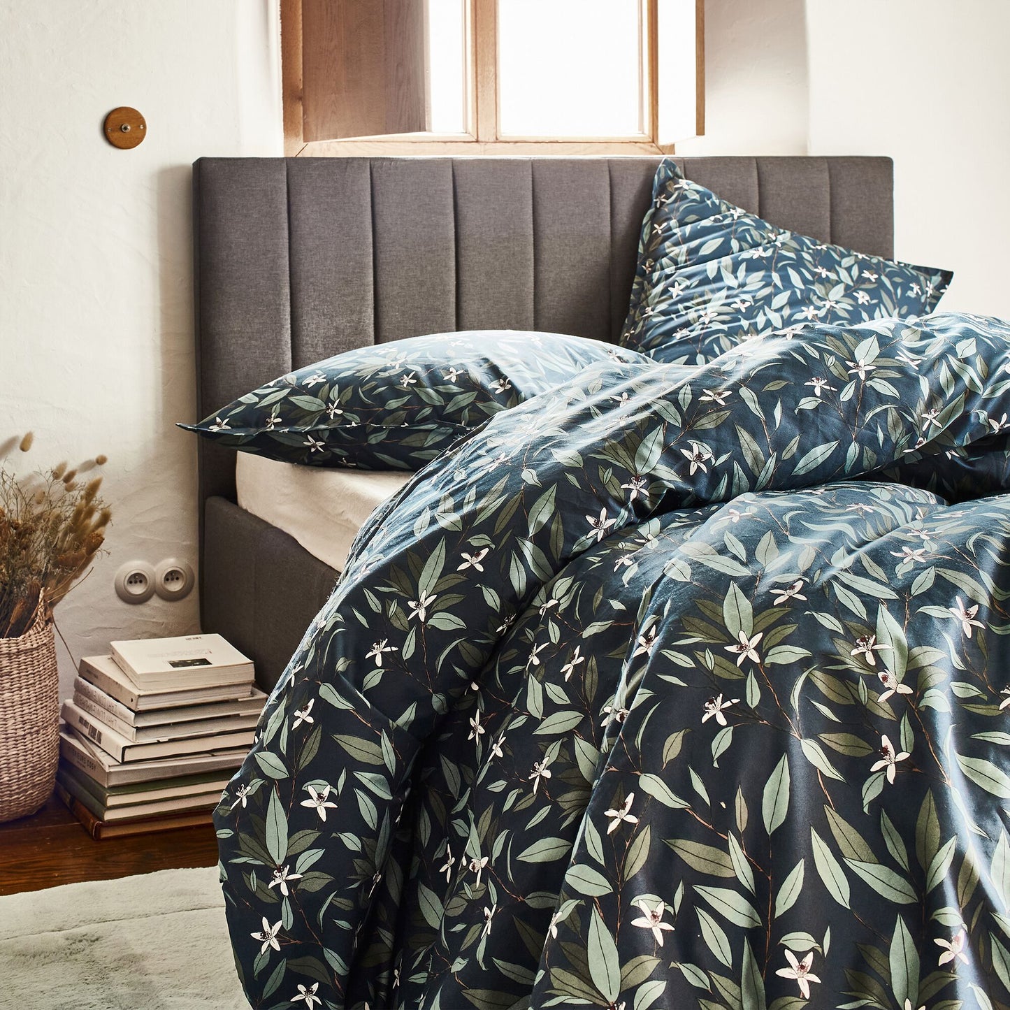 AZALEE - Housse de couette fleurs d'oranger en percale de coton 240x220cm - bleu