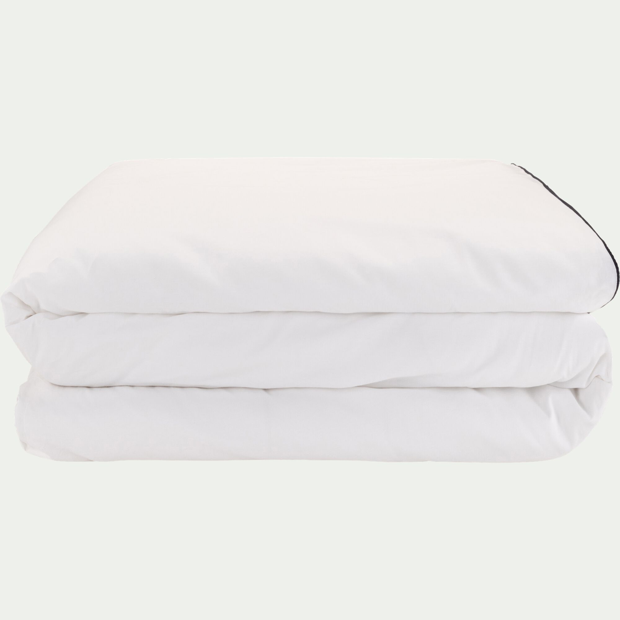 EZIO - Housse de couette en percale de coton 260x240cm liseré tressé bleu calabrun - blanc