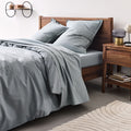 FLORE - Linge de lit uni en percale - bleu calaluna