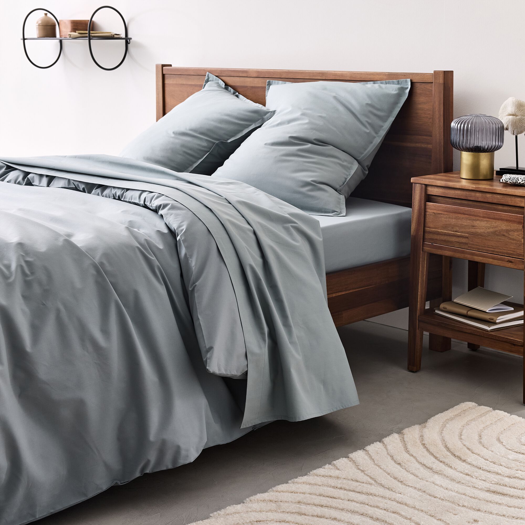 FLORE - Linge de lit uni en percale - bleu calaluna