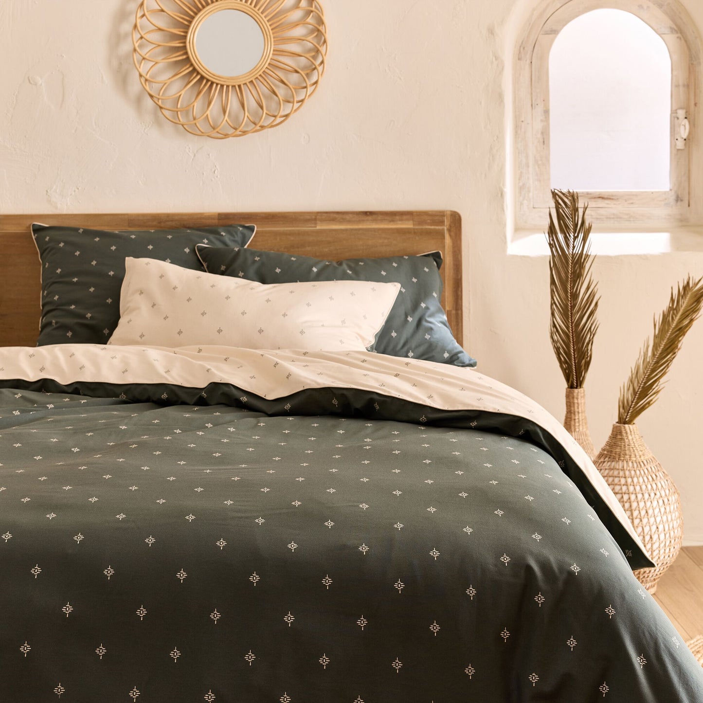 SENNA - Housse de couette à motifs 240x220cm en coton - vert