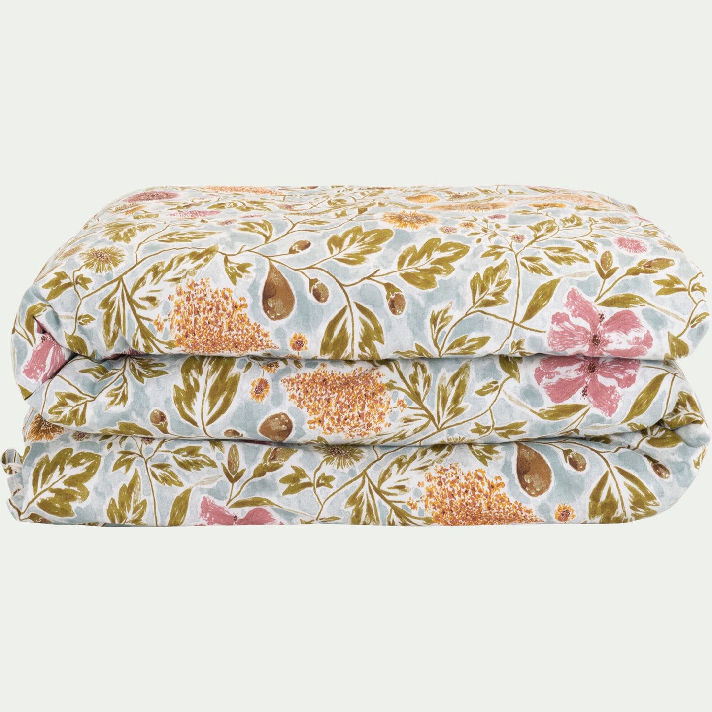 SOULEOU - Housse de couette en coton lavé motif floral 240x220cm - bleu