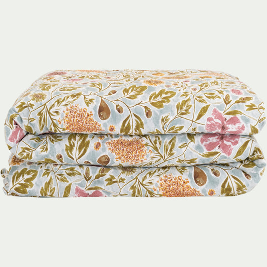 SOULEOU - Housse de couette en coton lavé motif floral 240x220cm - bleu