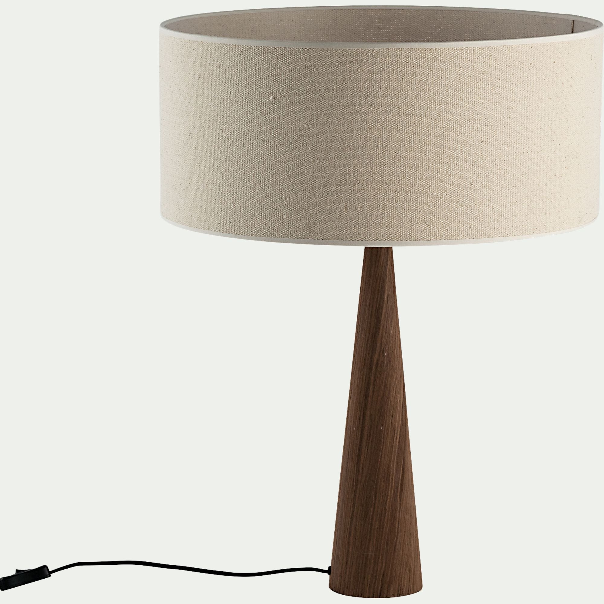 KONE - Lampe à poser en métal effet bois foncé et jute - beige D50cm
