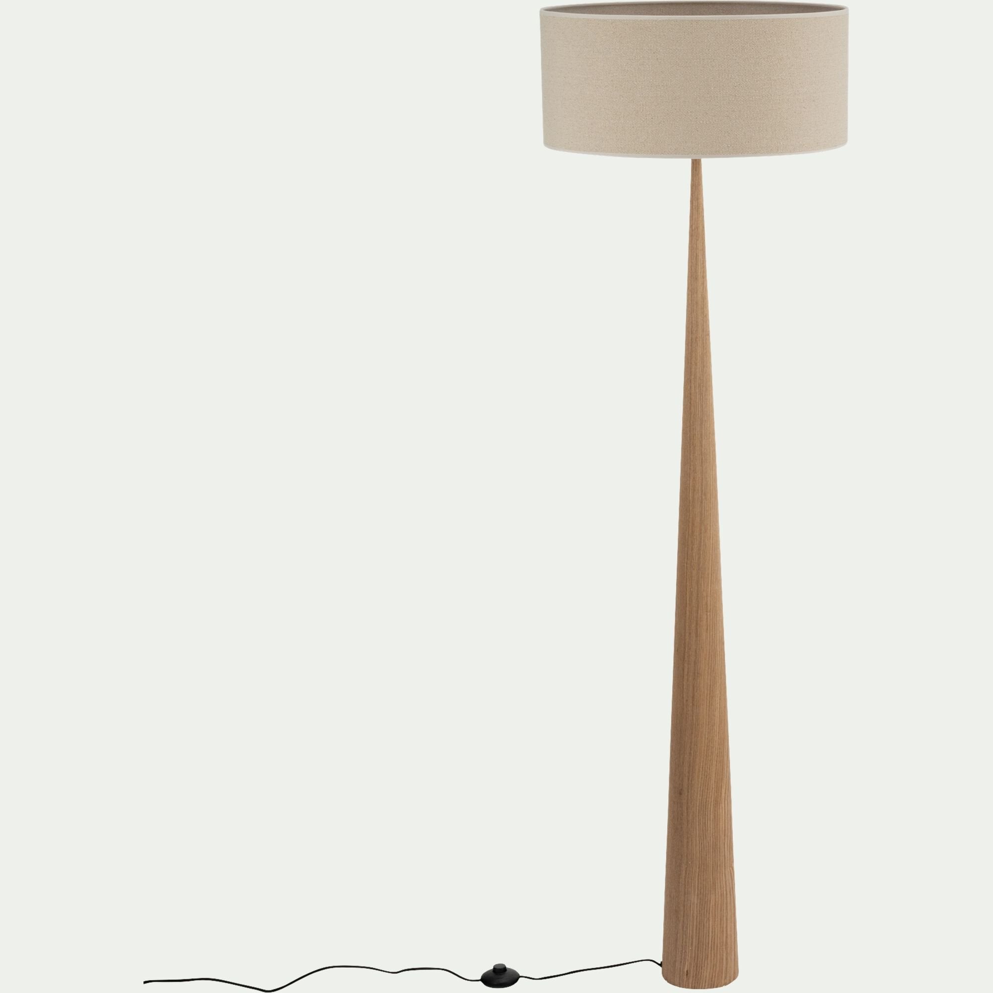 KONE - Lampadaire en métal effet bois clair et jute - beige D50cm
