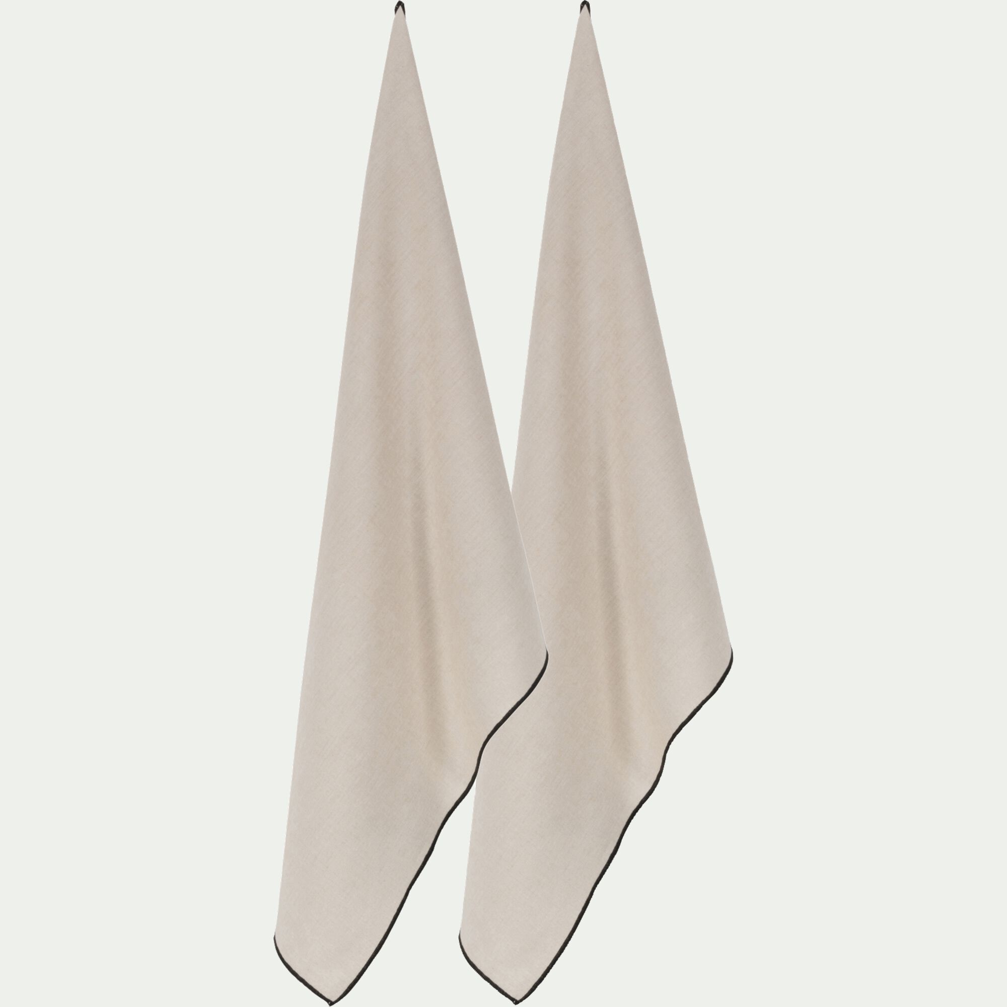 LINIA - Lot de 2 torchons brodés en coton finition point de bourdon 50x70cm - beige
