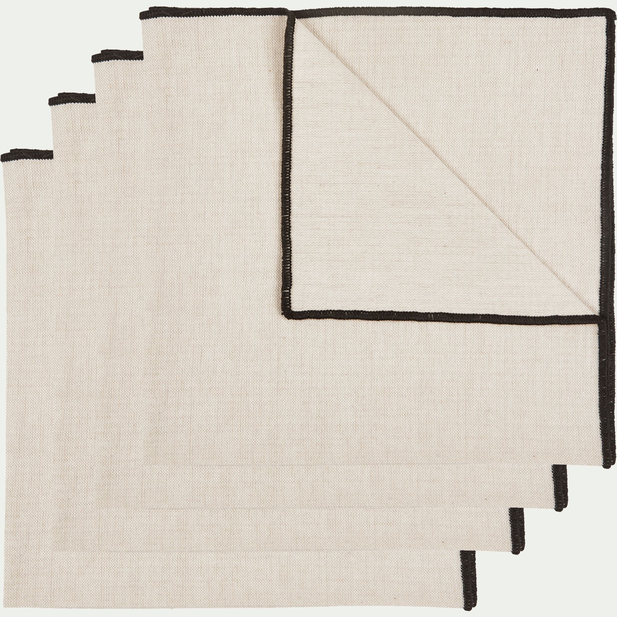 LINIA - Lot de 4 serviettes de table brodées en coton - beige 41x41cm