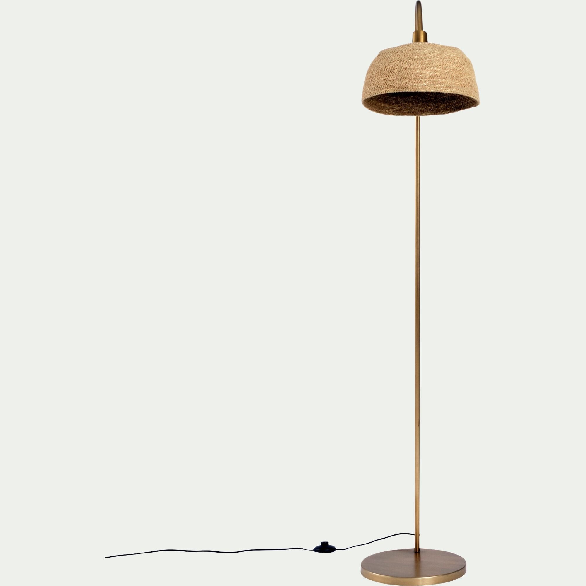 JUSTINE - Lampadaire arc en métal et jonc de mer H161cm - doré
