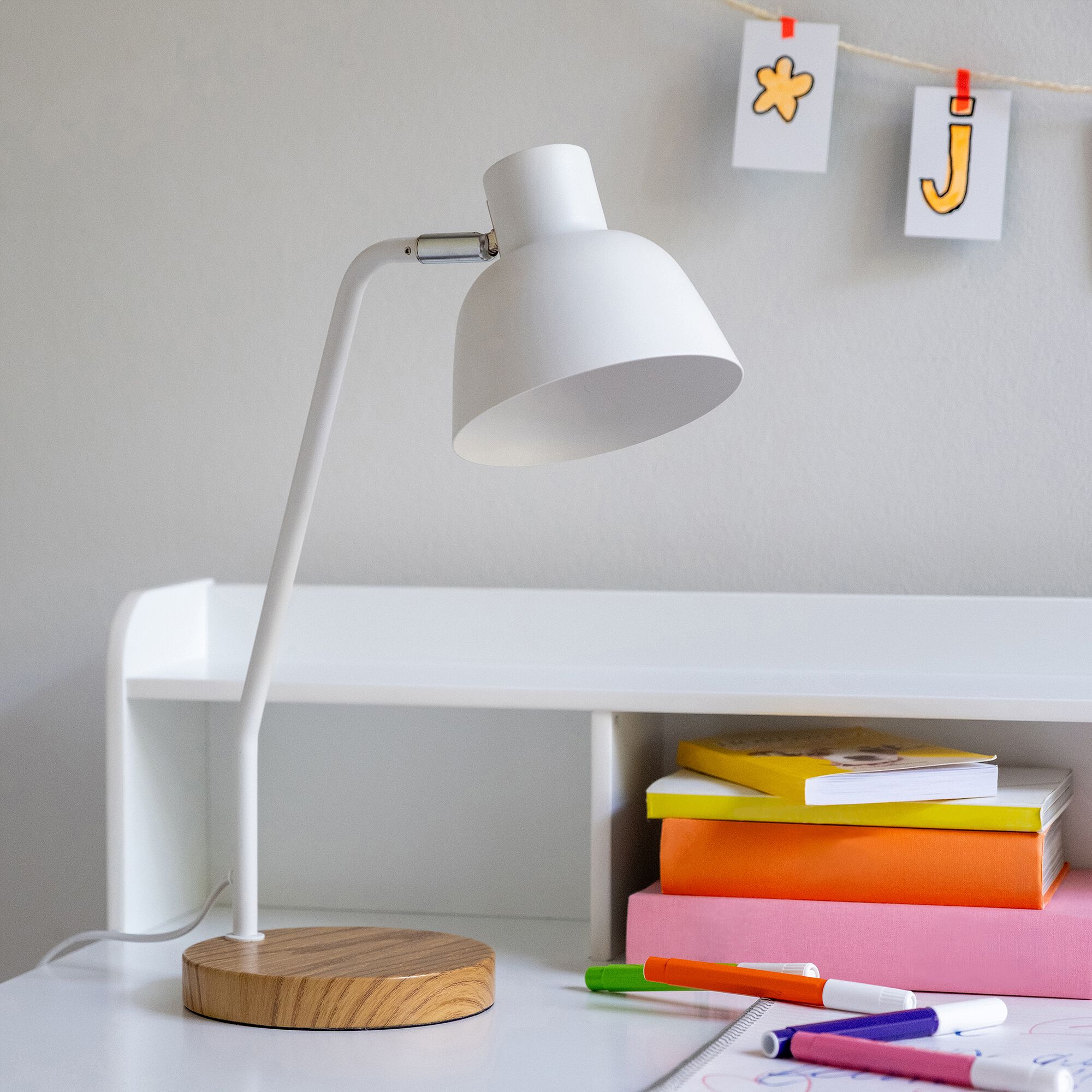 LILA - Lampe à poser électrifiée en bois et métal D41,5cm - blanc