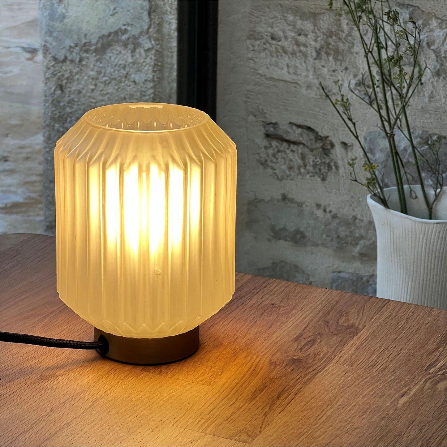 SUENO - Lampe de table en verre et acier H17cm - blanc