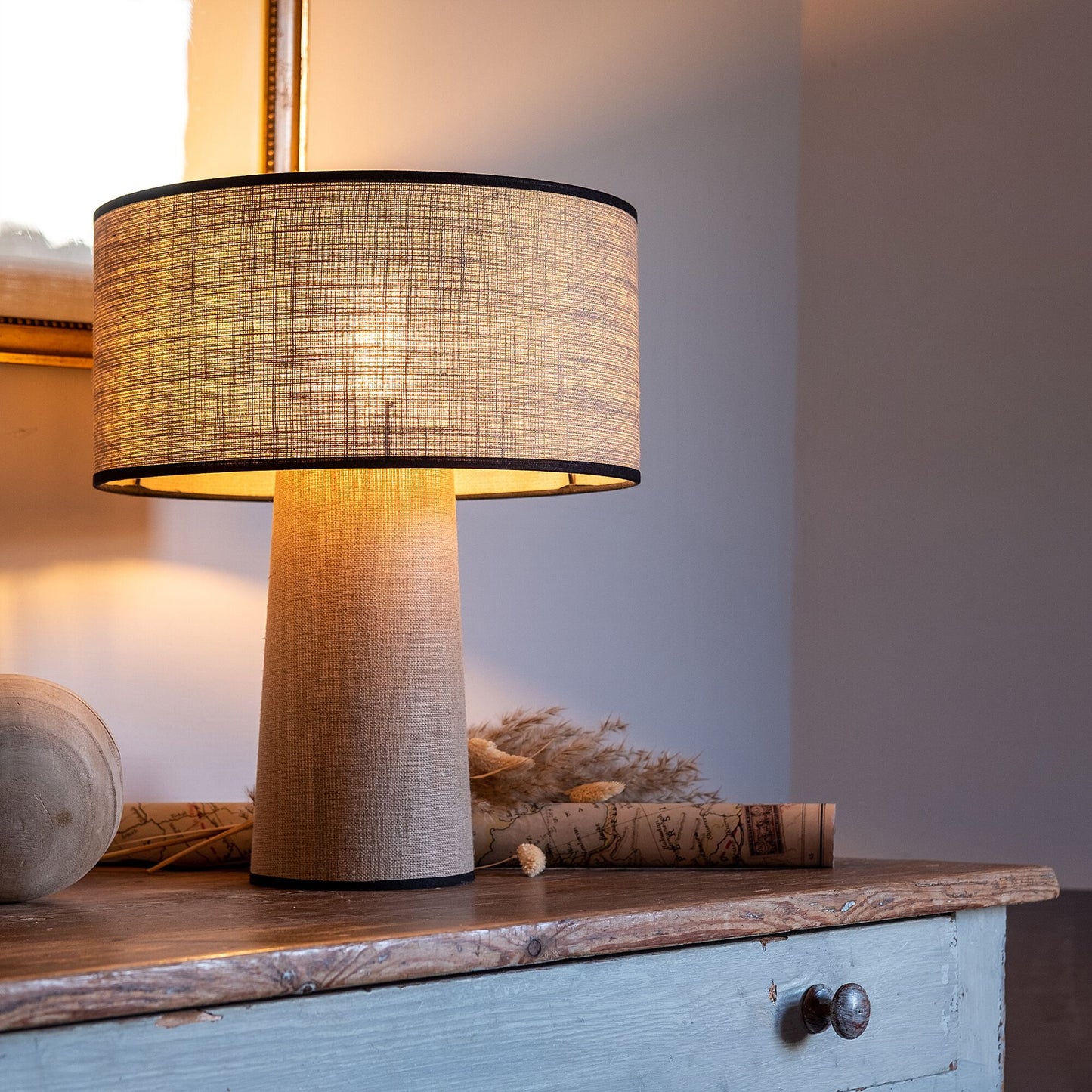 TINEL - Lampe en lin calandré - naturel H40cm