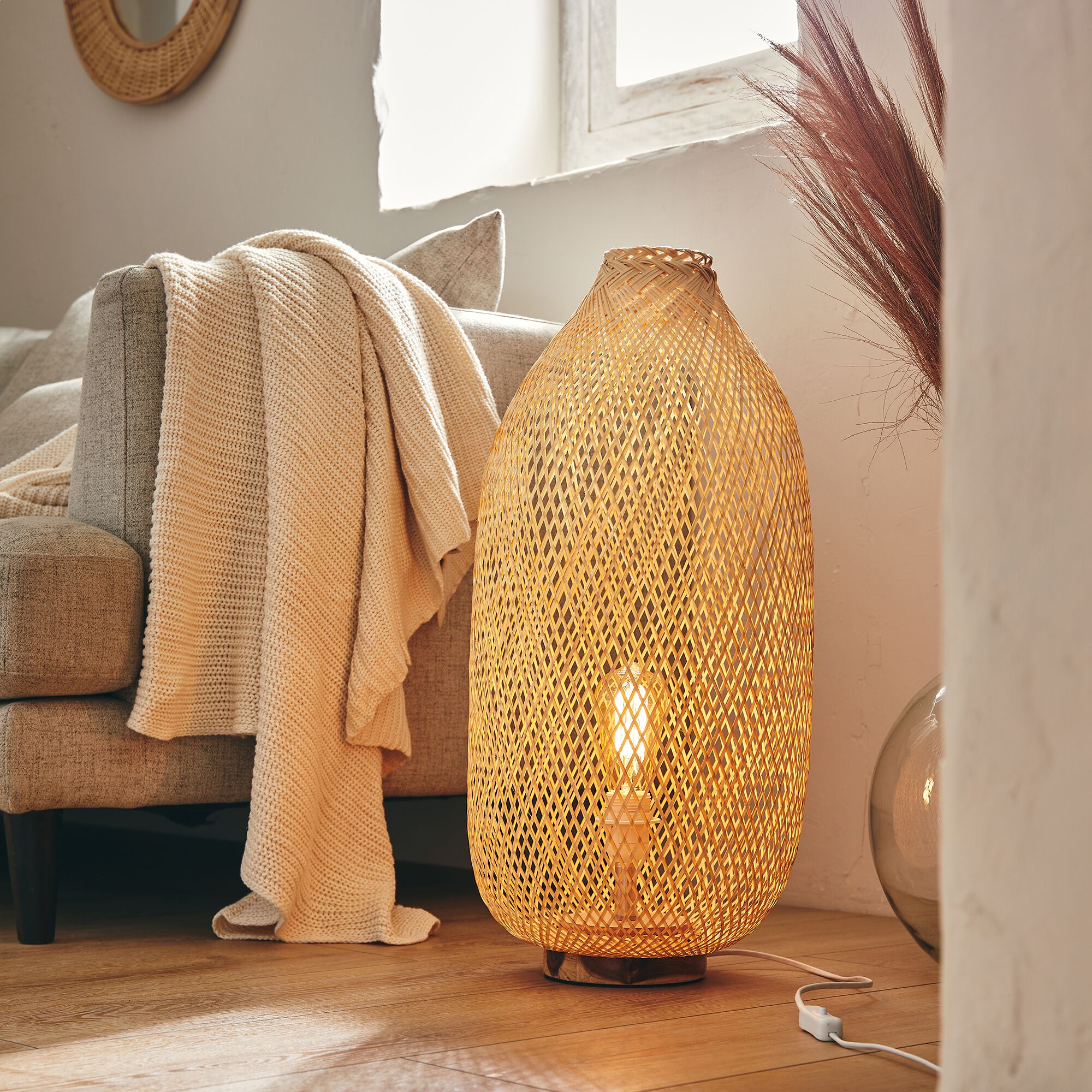 FANY - Lampe de sol électrifiée en bambou D30cm - naturel