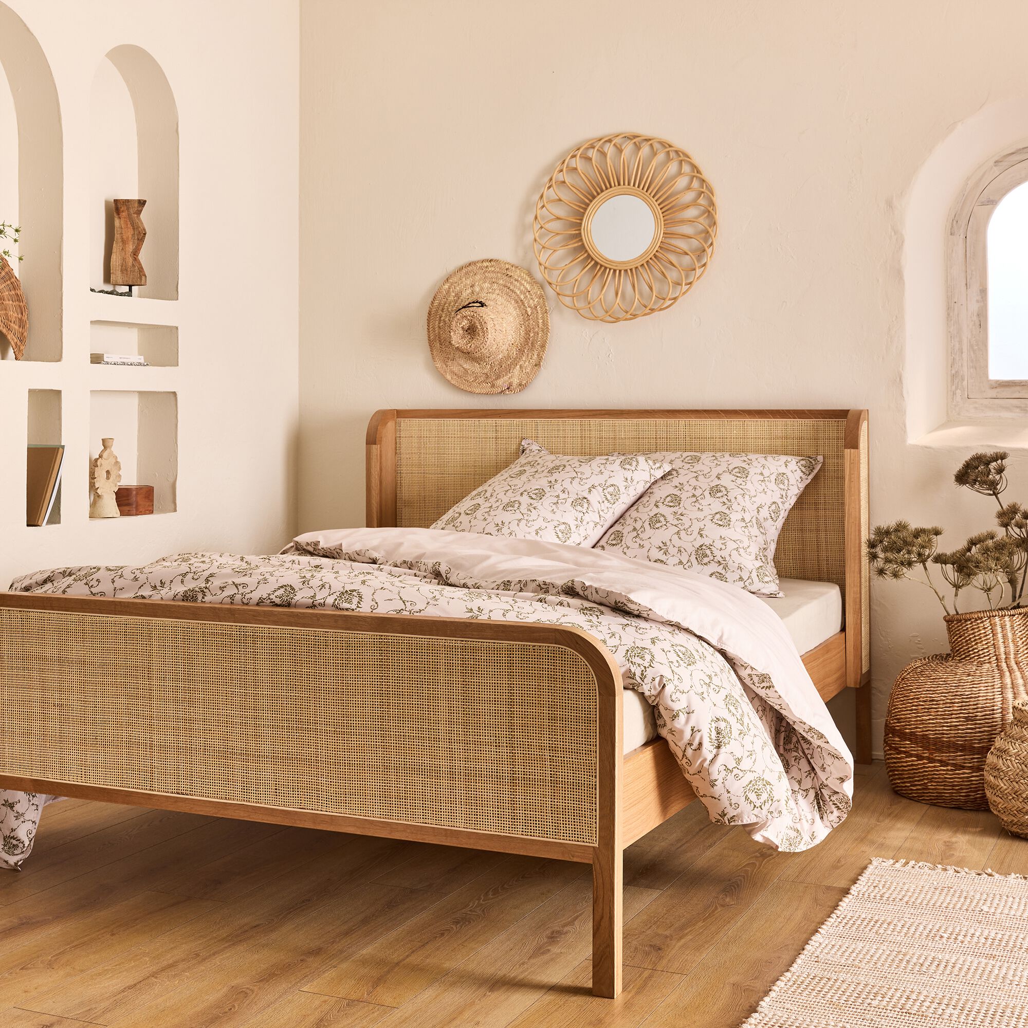 CALLISTA - Lit 2 places en rotin 160x200cm - naturel