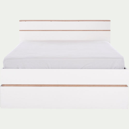 NESTOR - Lit 2 places avec tête de lit en bois 140x200cm - blanc