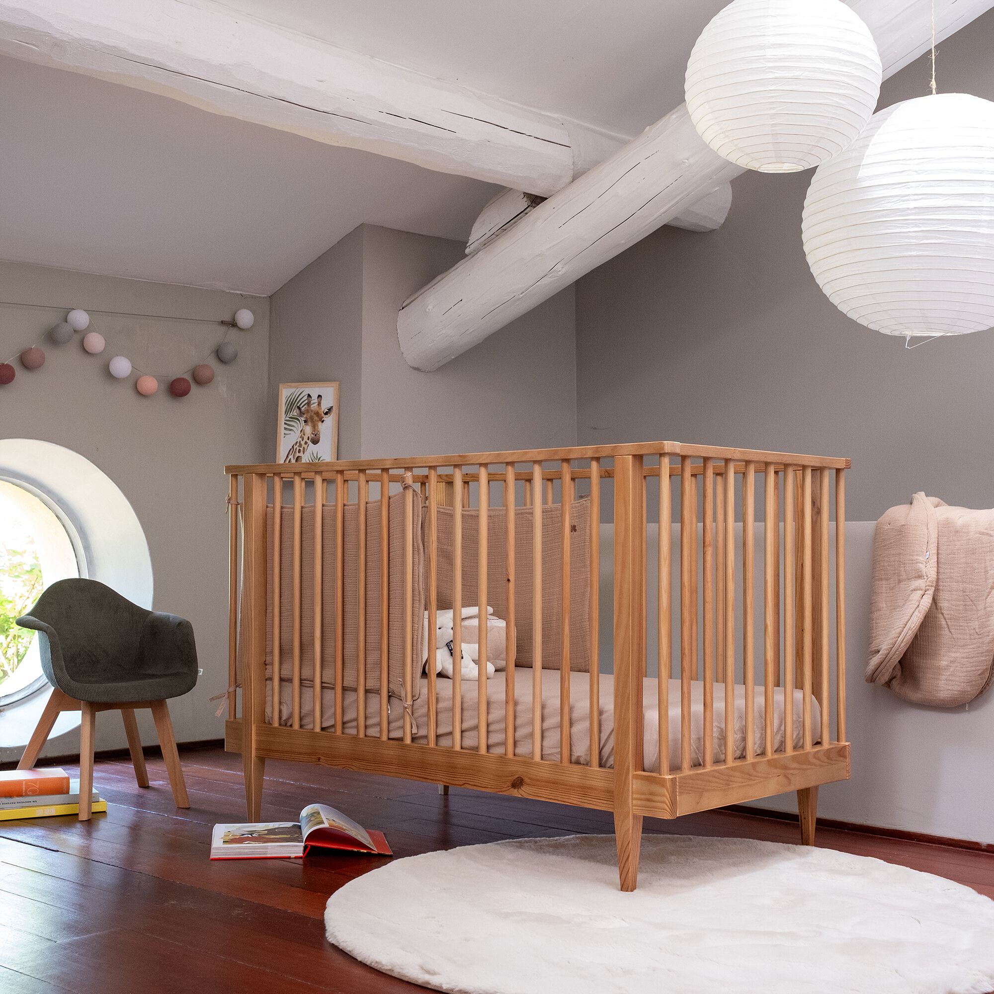 CRUSOE - Lit bébé à barreaux en bois - naturel 60x120cm