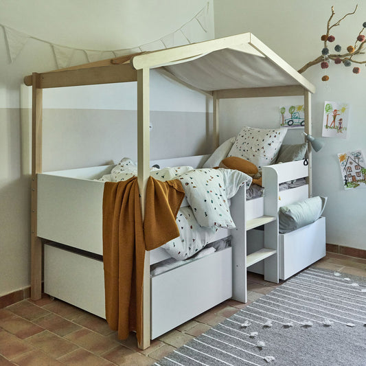 PILOTI - Lit cabane 1 place en bois 90x200 cm - blanc