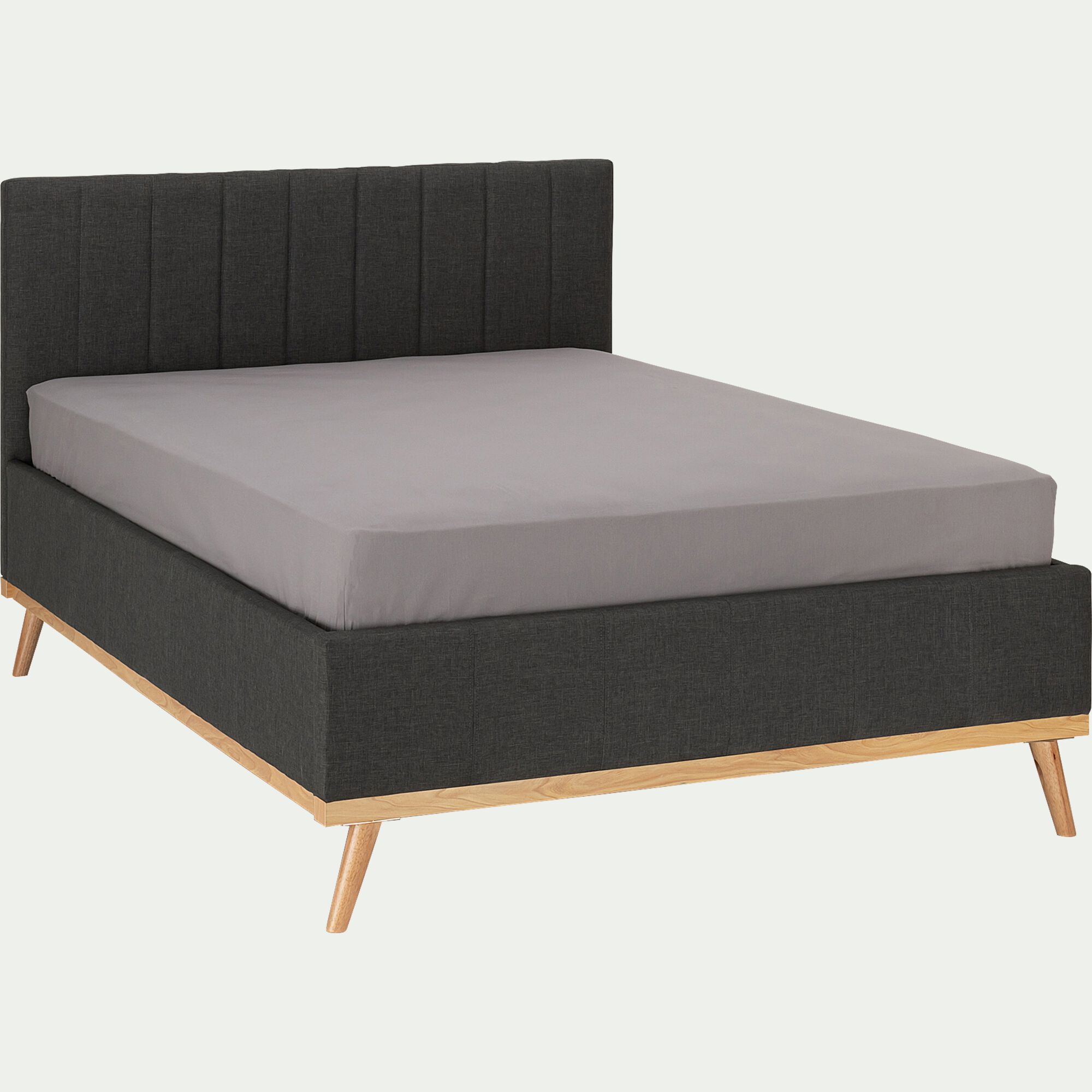 LUNA - Lit-coffre 2 places recouvert de tissu - gris 160x200cm