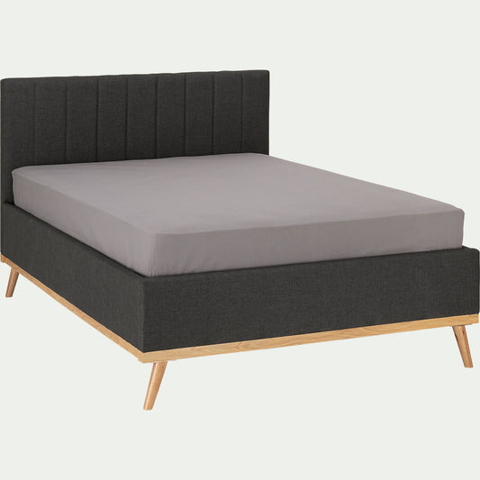 LUNA - Lit-coffre 2 places recouvert de tissu - gris 160x200cm