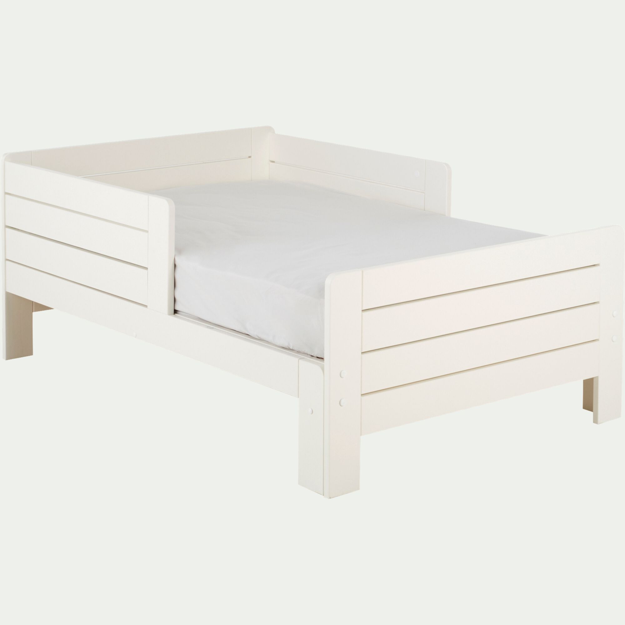 LOTTE - Lit évolutif 1 place blanc en pin massif 3 positions pour enfant avec matelas évolutif
