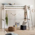 DANIS - Lit enfant haut 1 place en pin 90x200cm - blanc