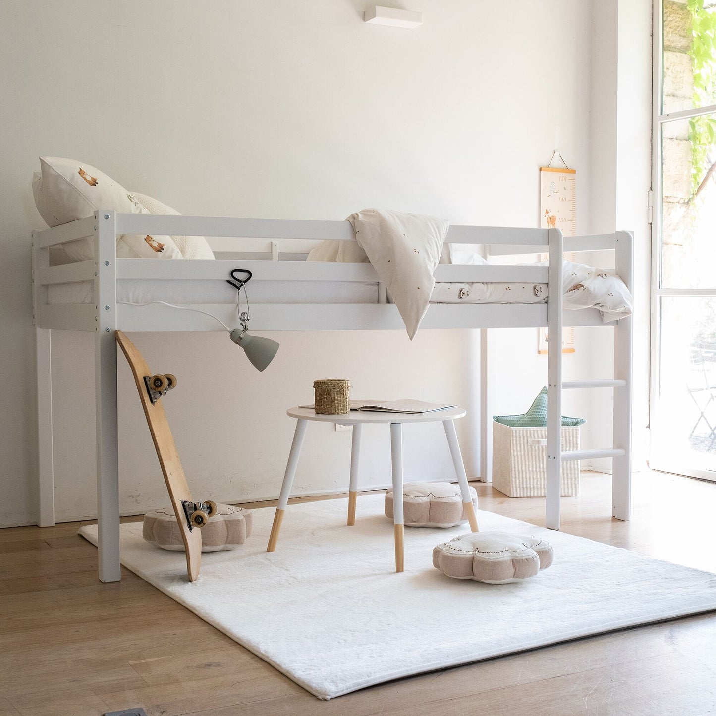 SNOW - Lit enfant mi-haut 1 place en pin massif 90x200cm - blanc