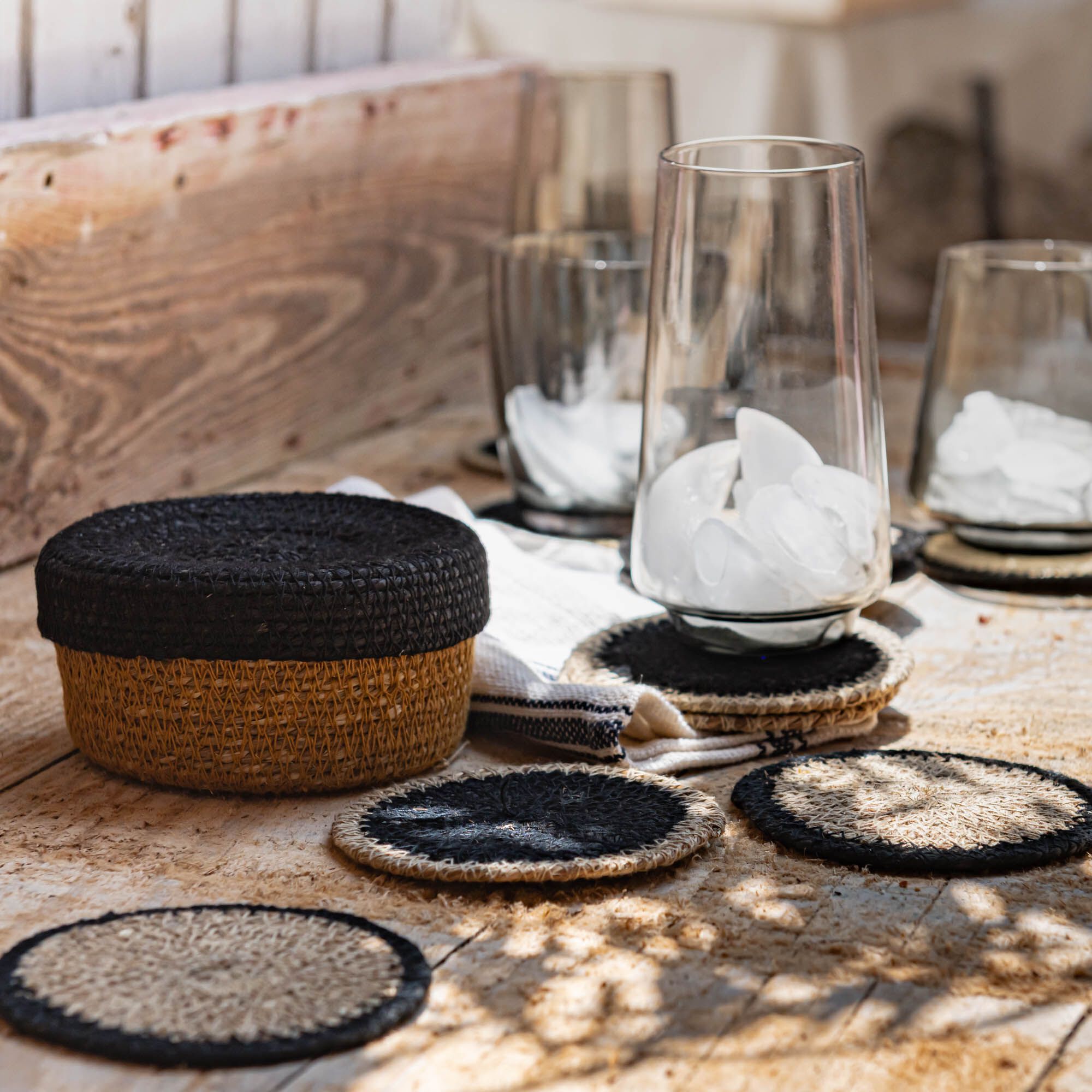 BOTTOM - Lot de 10 dessous de verres en jonc de mer - naturel