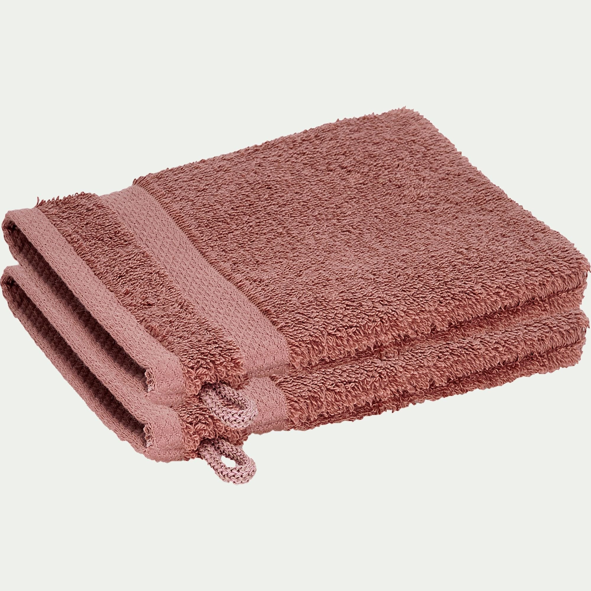 AZUR - Lot de 2 gants de toilette en coton peigné - brun rhassoul