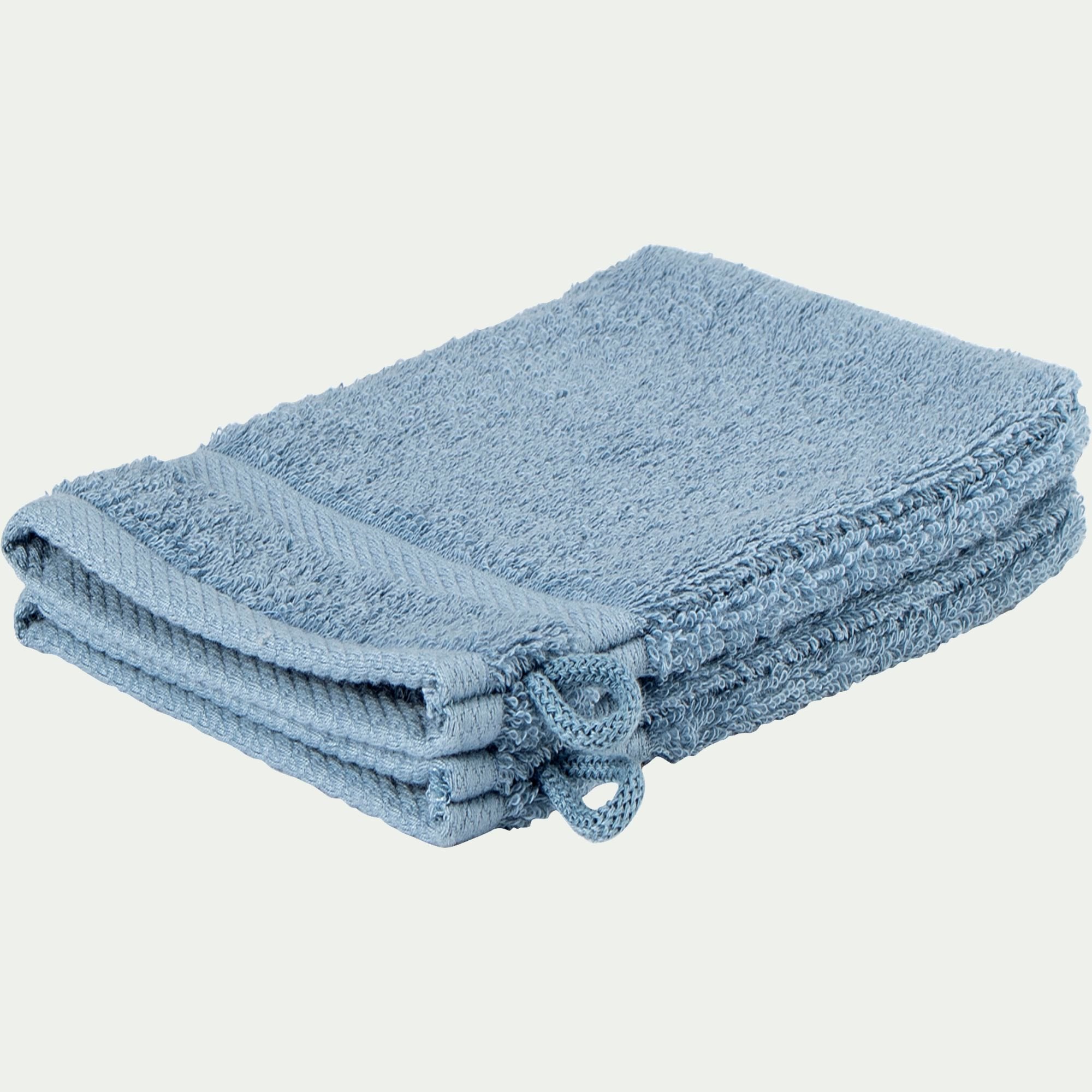 AZUR - Lot de 2 gants de toilette en coton peigné - bleu autan