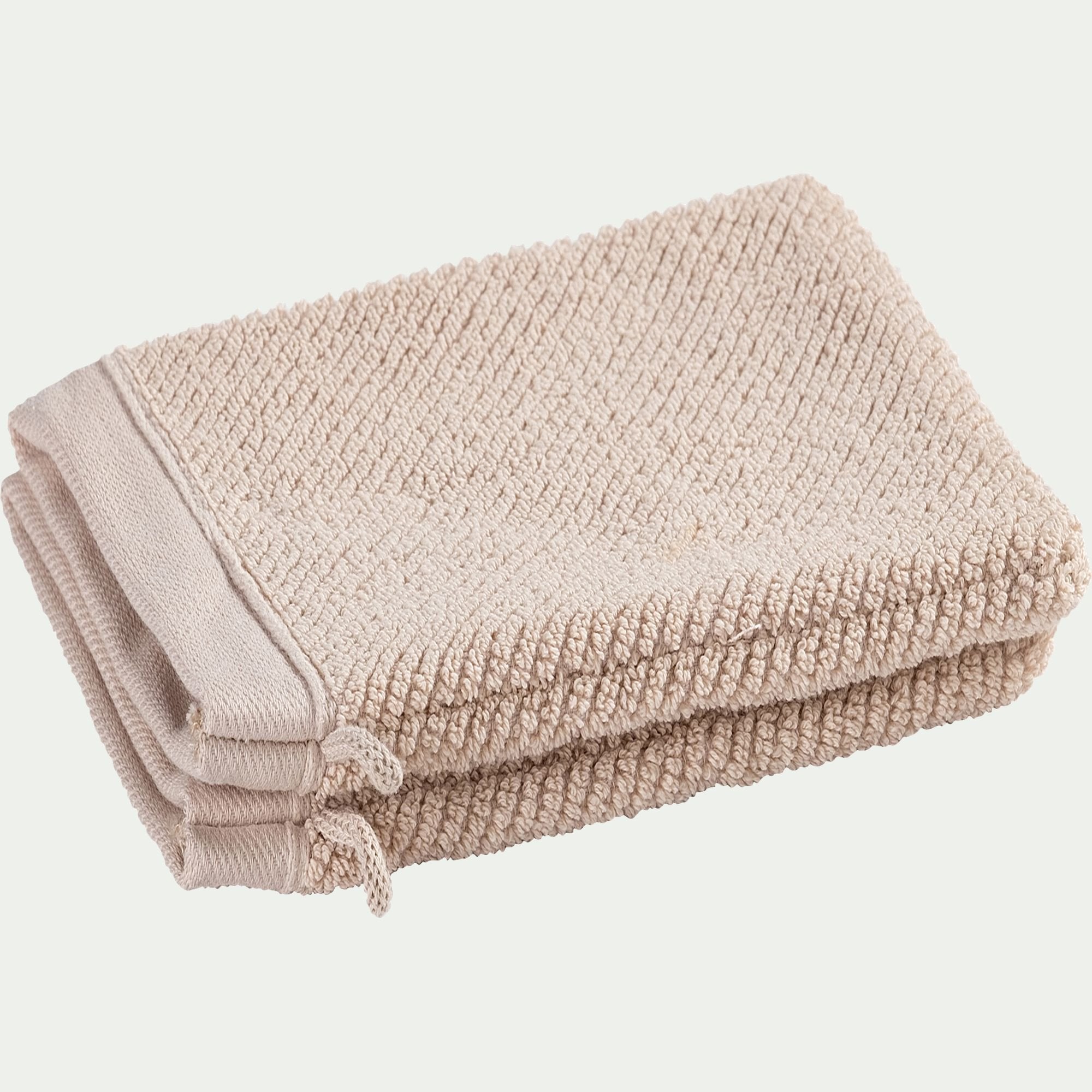 COLINE - Lot de 2 gants de toilette en bouclettes de coton bio - beige alpilles 16x21cm