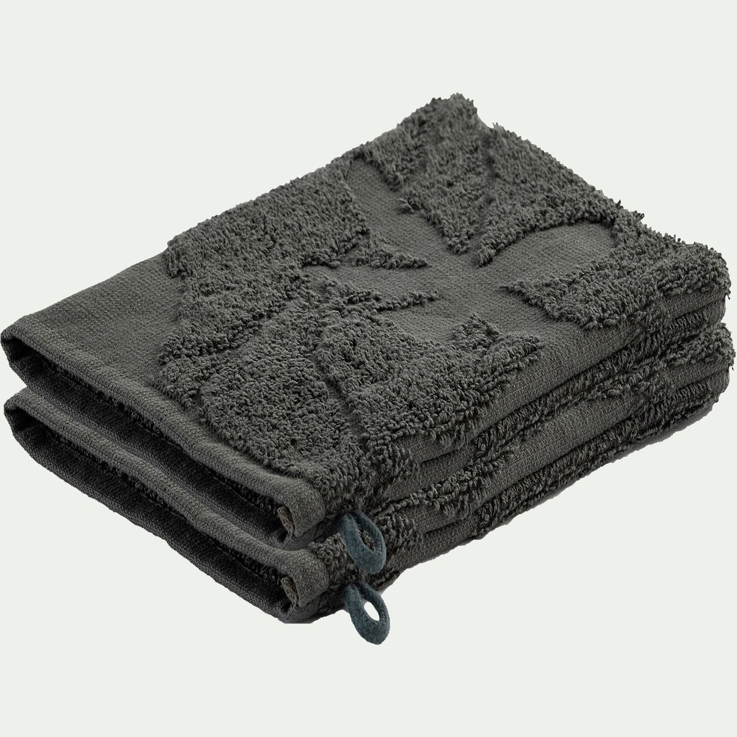 RYAD - Lot de 2 gants de toilette en coton - vert cèdre