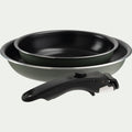 AIOLI - Lot de 2 poêles en aluminium avec manche amovible - vert cèdre